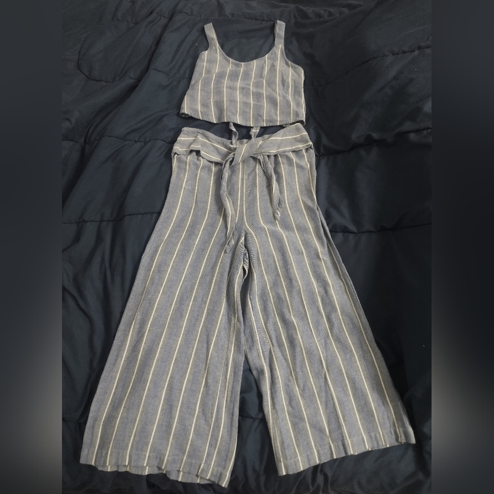 Patrons of Peace Two-Piece Set - Small Top, Medium Pants, Blue, White, Cropped